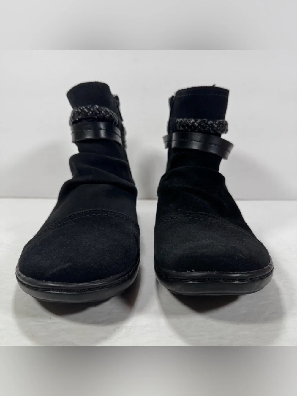 Clarks Collection Black Suede Leather Cora Braid Ankle Boots Women Size 6.5M